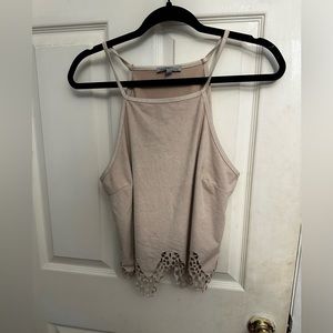 Women’s nude beige suede tank crop top scalloped cutout size large